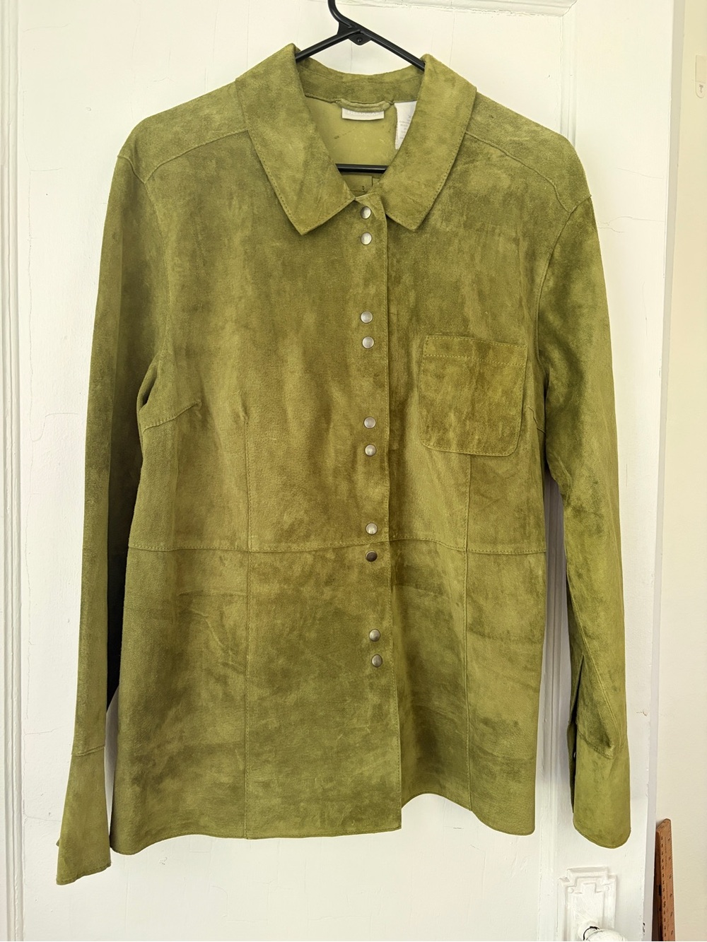 Olive Green Suede Snap-Front Jacket - Women